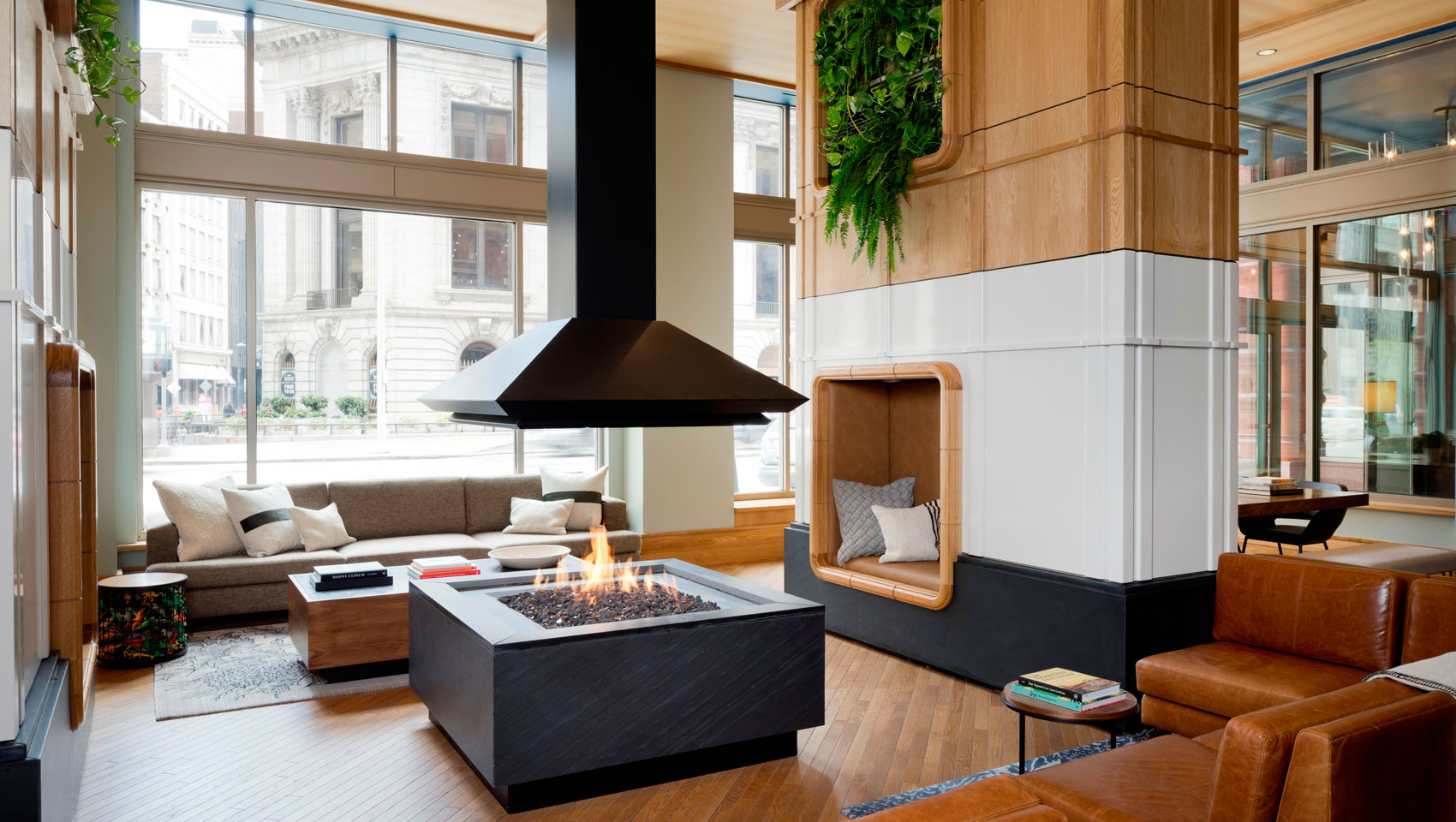 Lobby/Living Room with fireplace at the Kimpton Schofield Hotel