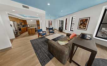 Levi Level Schofield Suite Living Room with view of Kitchen